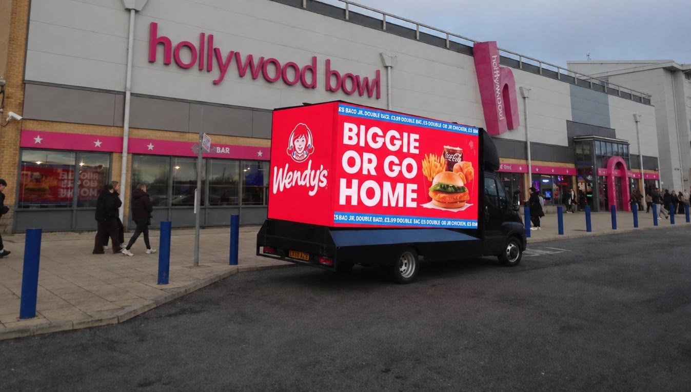 3D advertising van with curved digital display